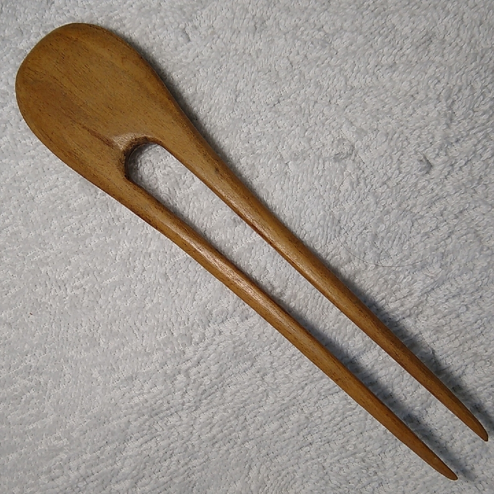 Vintage 70's hand-carved wooden hair/bun fork